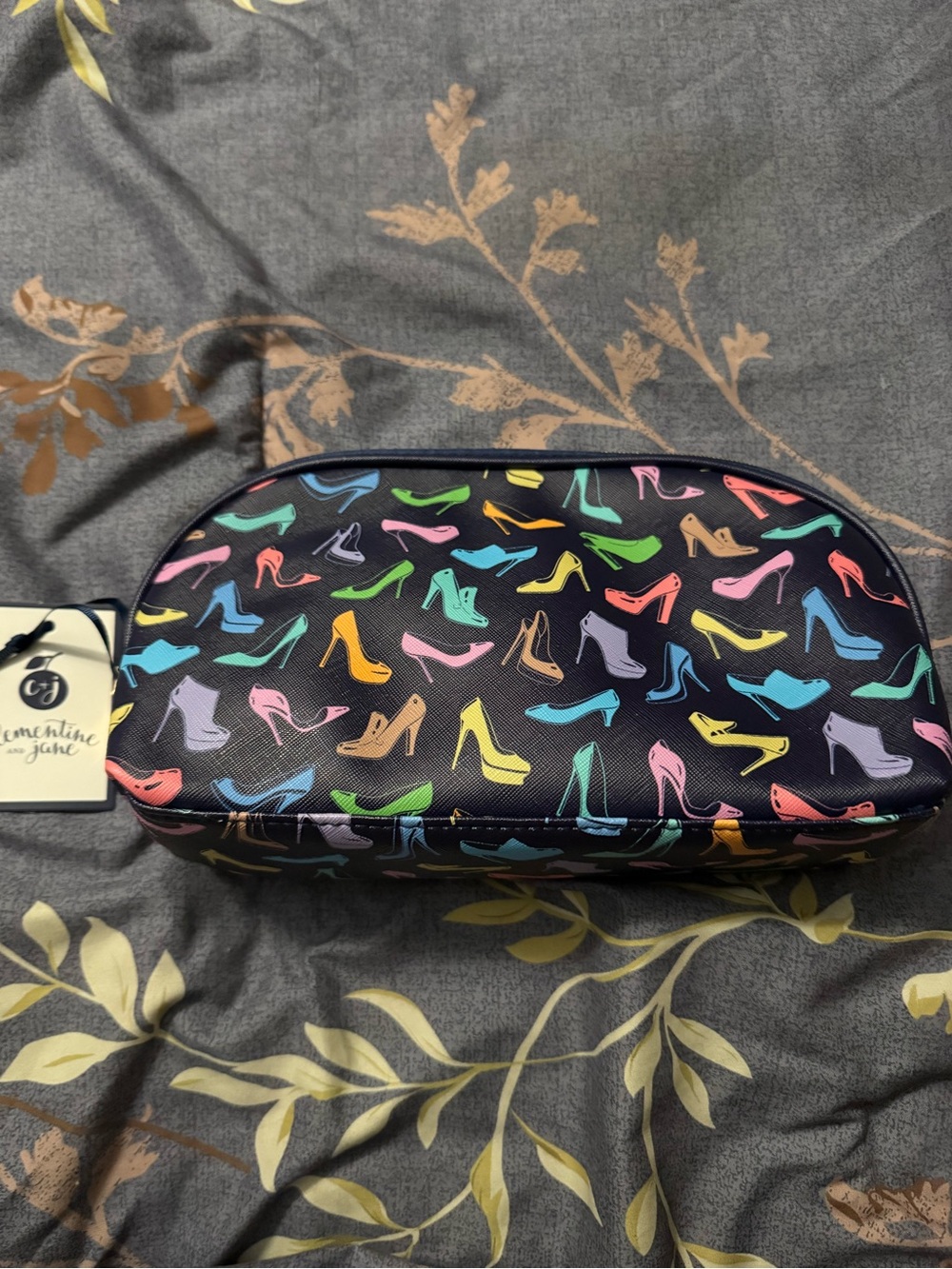 Black Shoe-Print Cosmetic Pouch